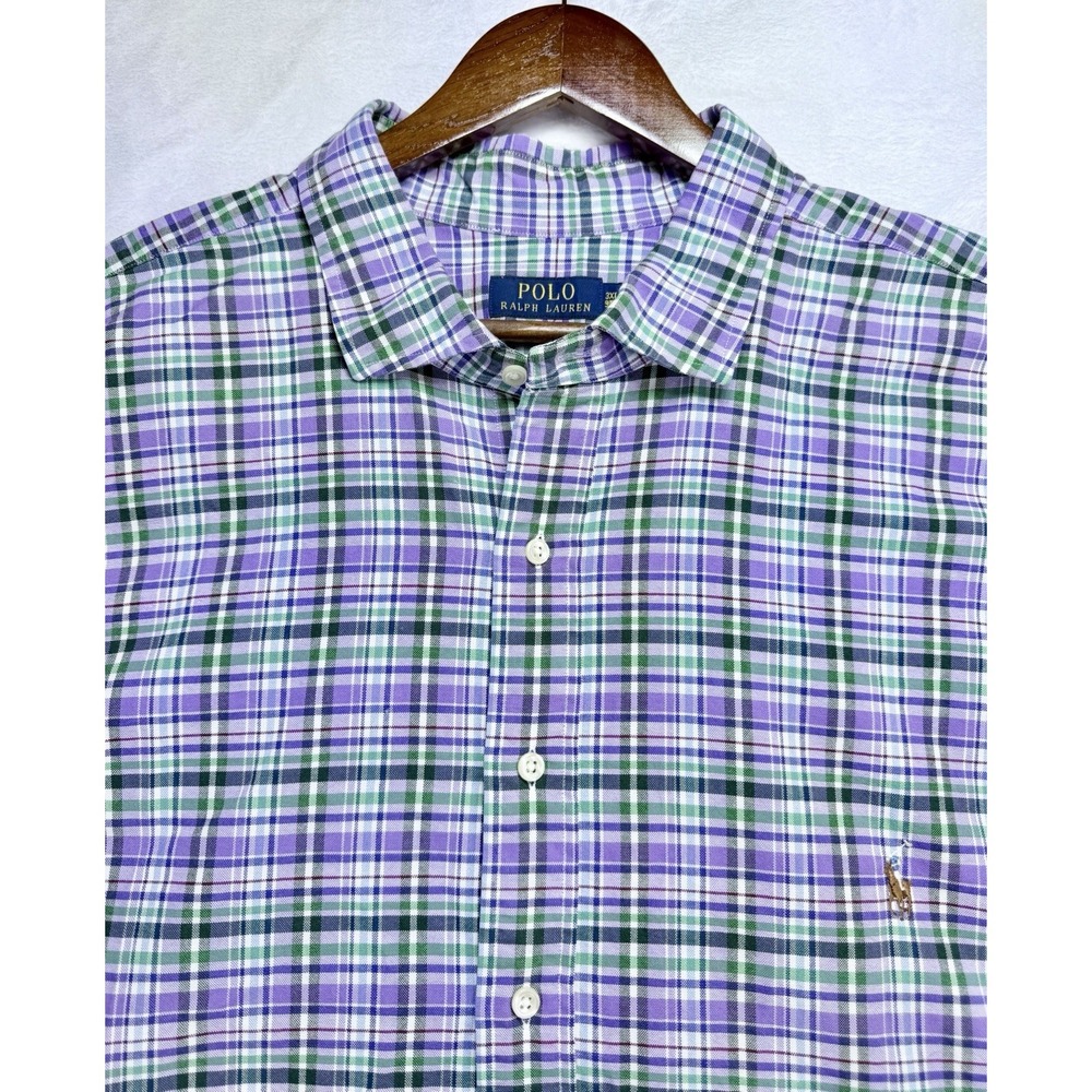 Polo Ralph Lauren Mens 100% Cotton Button Down Shirt Purple Green Plaid 3XLT
